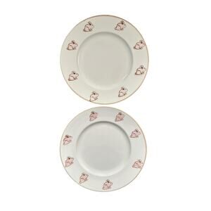 Spring Easter Dinner Plates with Pink Bunnies on the Edge Set of 2